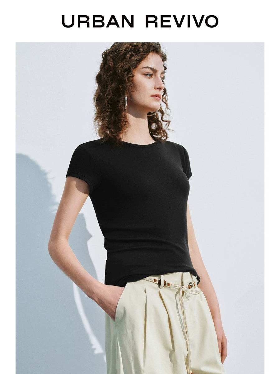 URBAN REVIVO Simple Basic Casual Round Neck Tee