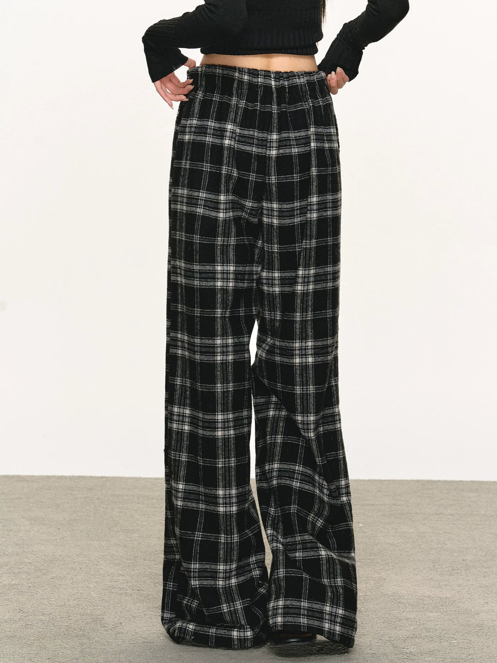 Anna Aneae Lazy Loose Wide Leg Straight Checkered Pants