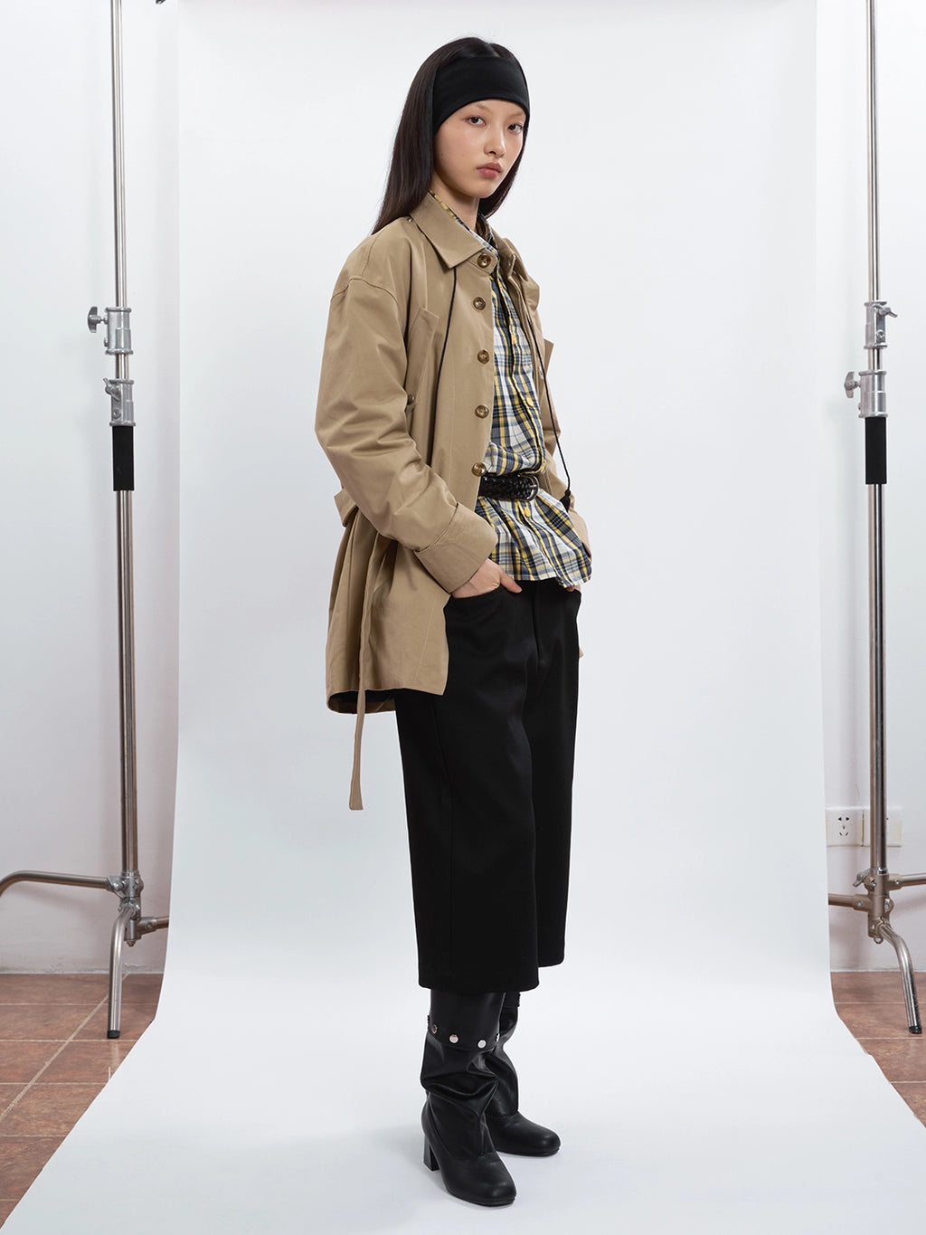 FUNKYFUN Medium and Long Khaki Lapel Jacket