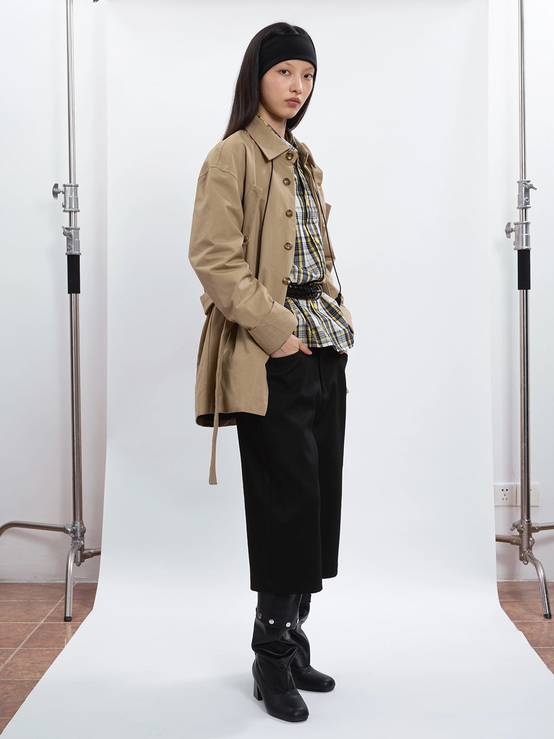 FUNKYFUN Medium and Long Khaki Lapel Jacket