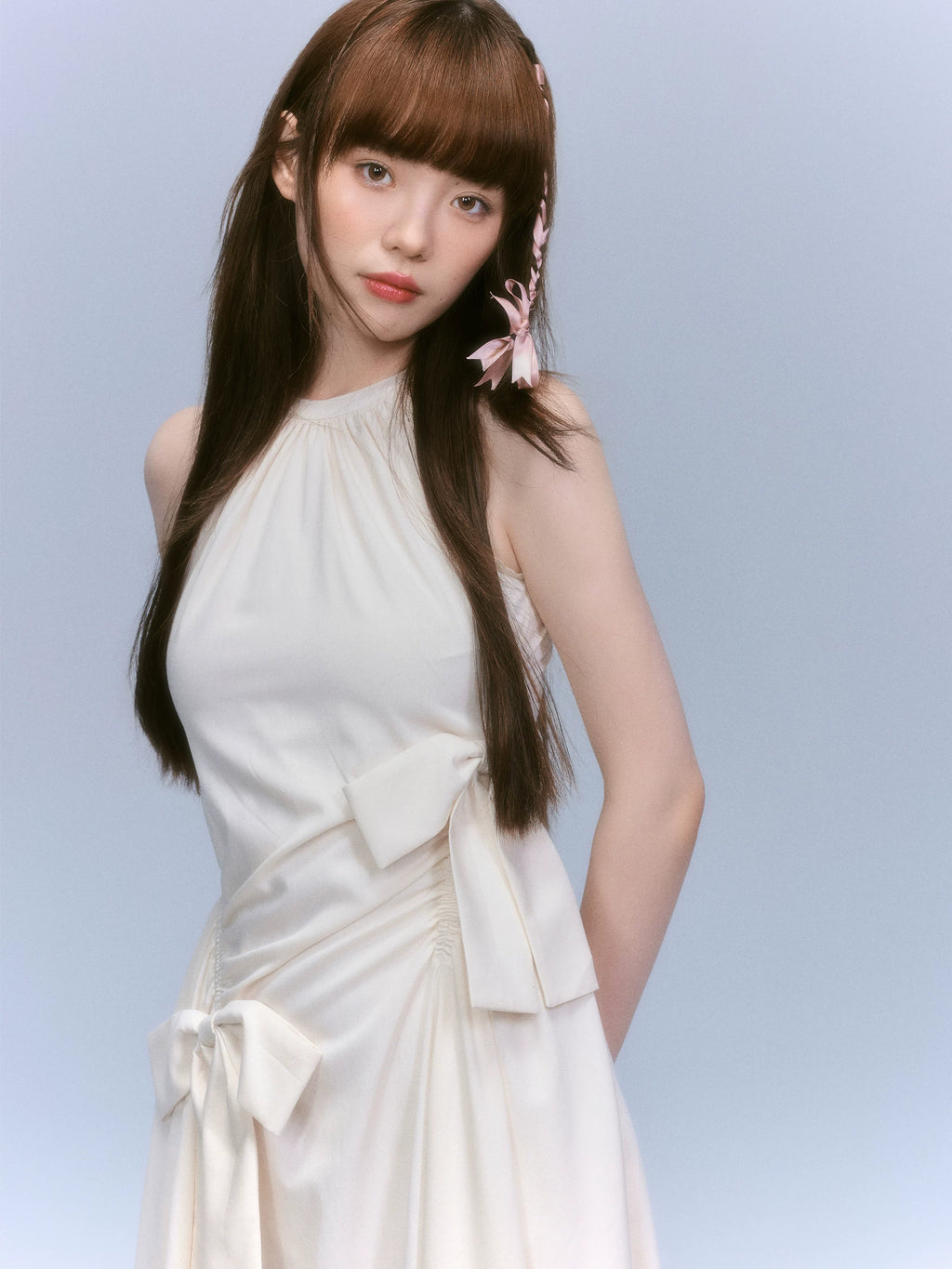 LOST FOREST Sleeveless Slim-fitting Bow Asymmetrical Dress