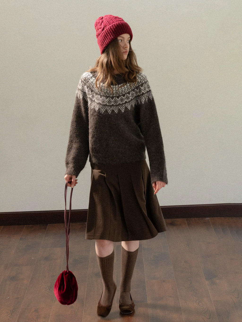 EGGKA Retro Crew Neck Pullover Jacquard Sweater