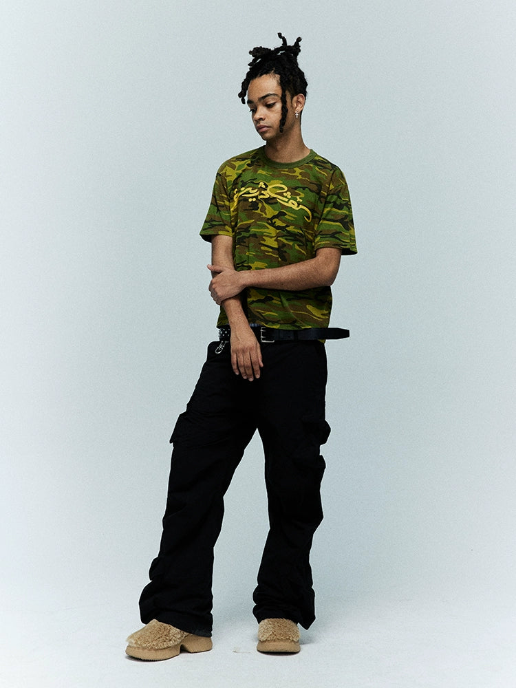 CRICLE CAGE Arabic Slogan Four Clusters Camouflage Tee