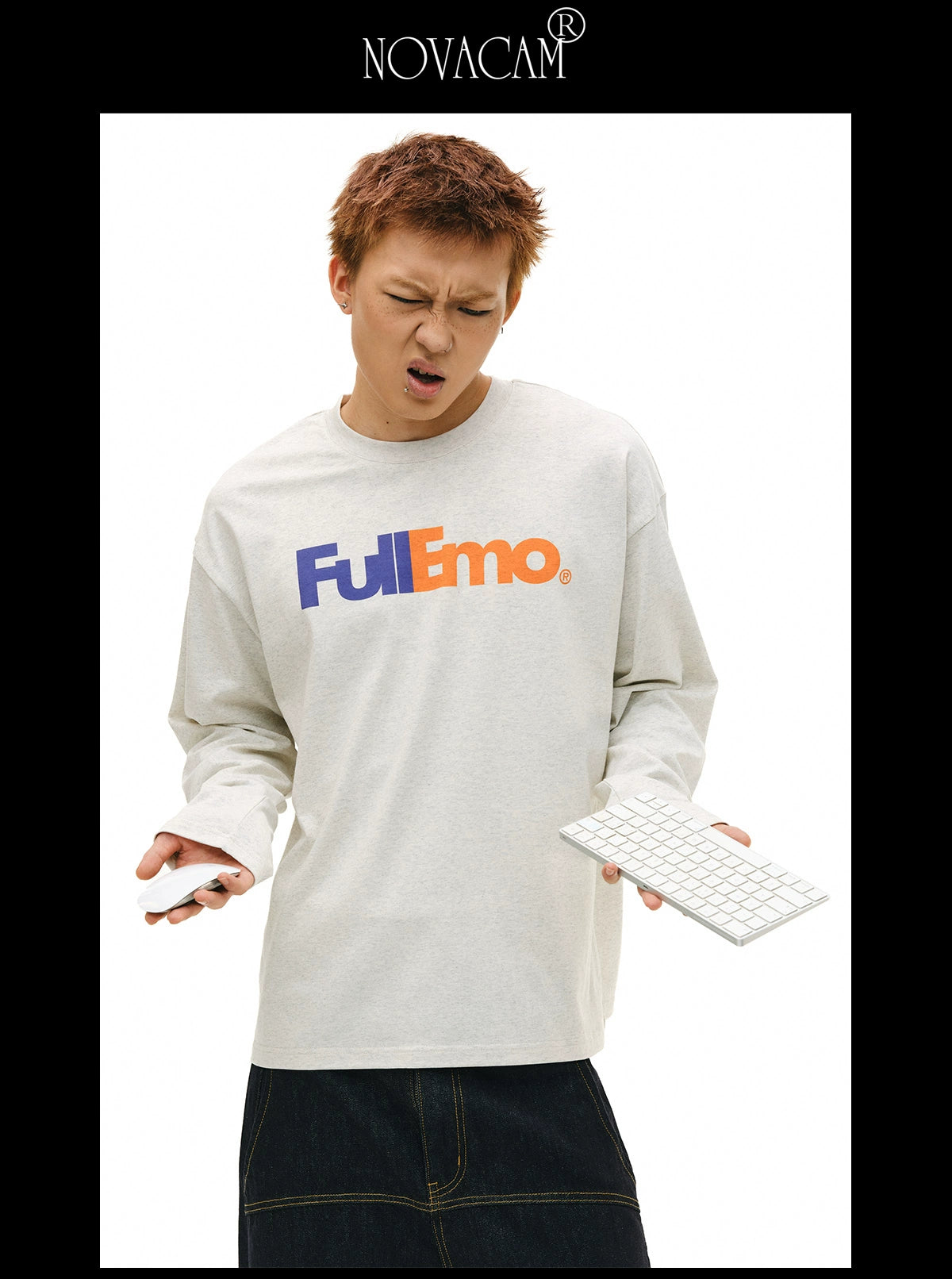 NOVACAM Retro Alphabet Print Fun Spoof Logo Long Sleeve