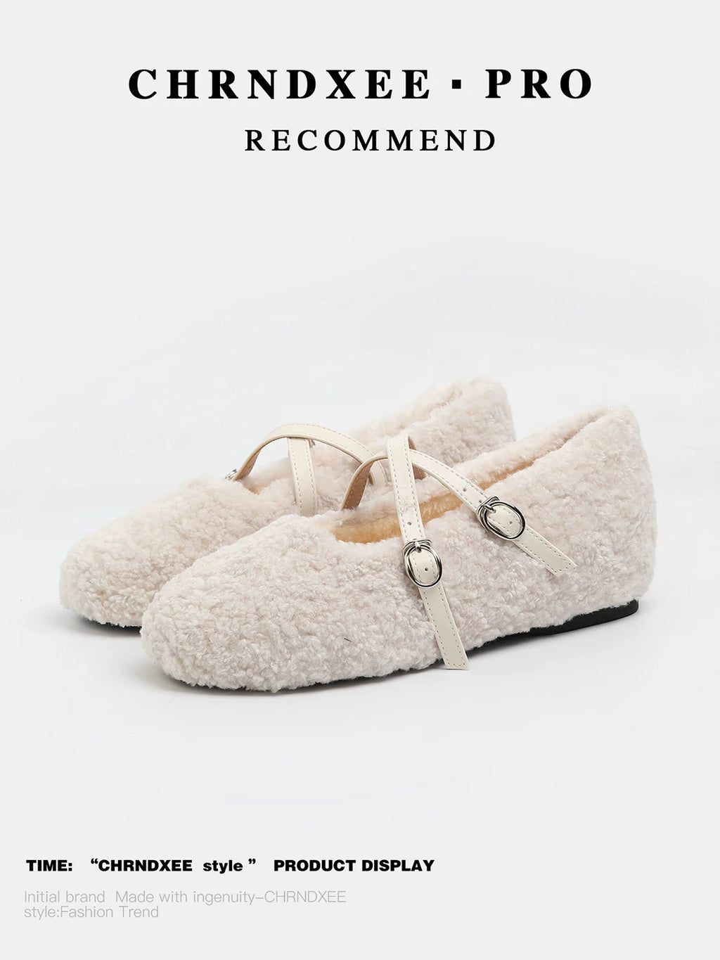 CHRNDXEE Cross-buckle Flat-soled Lamb Wool Shoes