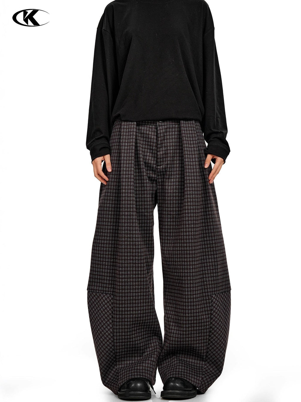 11KN Plaid Versatile Wide-leg Casual Trousers