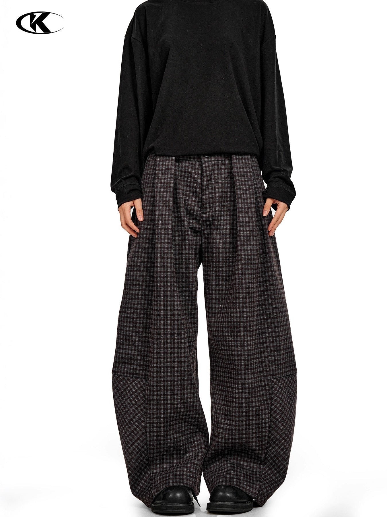 11KN Plaid Versatile Wide-leg Casual Trousers