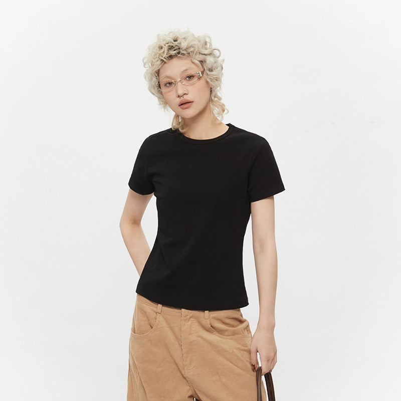 AIRHOOD Front Shoulder Crew Neck Slim and Thin Tee