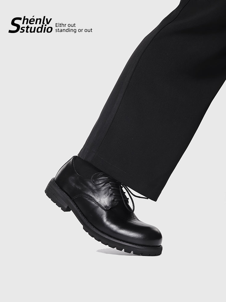 SHENLV STUDIO Washed Horse Leather Big Head Derby Shoes