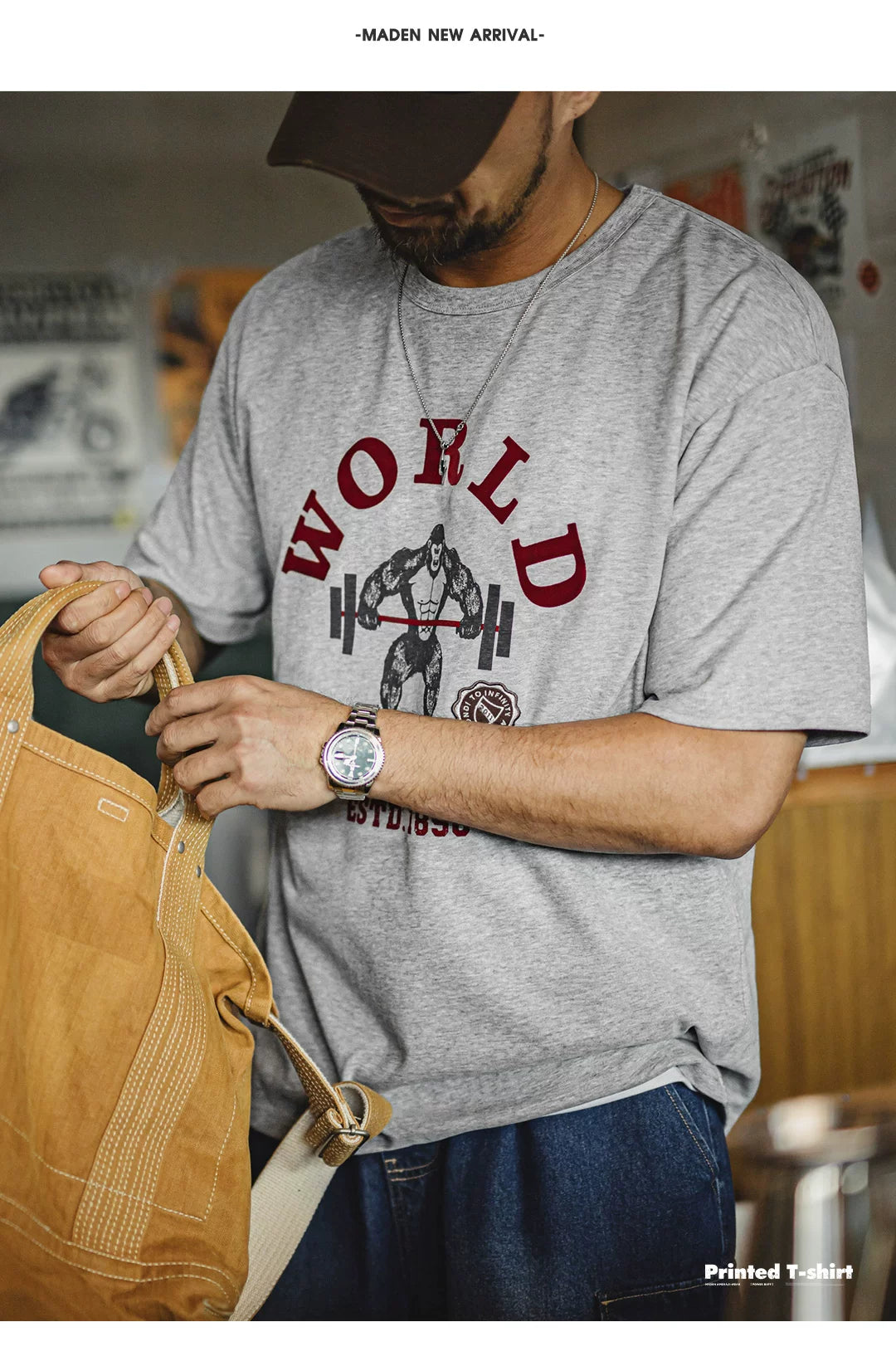 Maden Vintage Flocking Print Casual Tee