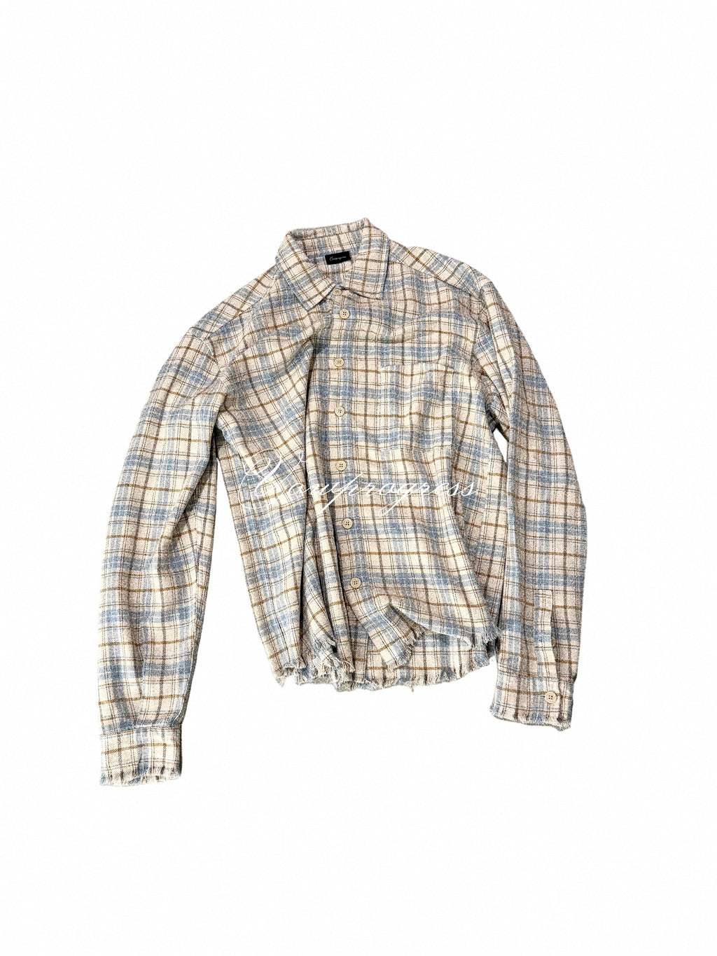 VOWPROGRESS Flannel Fringed Check Shirt Long Sleeves