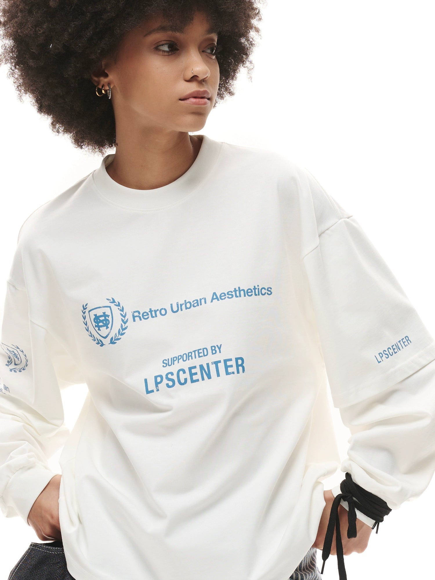 Loopsoon Fake Two-piece Creative Print Design Long Sleeve