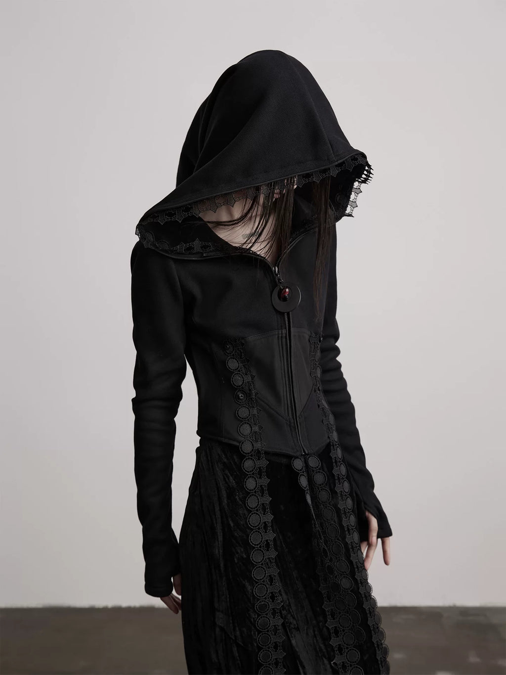 INDULGE Streamer Zipper Fleece Hooded Slim Jacket