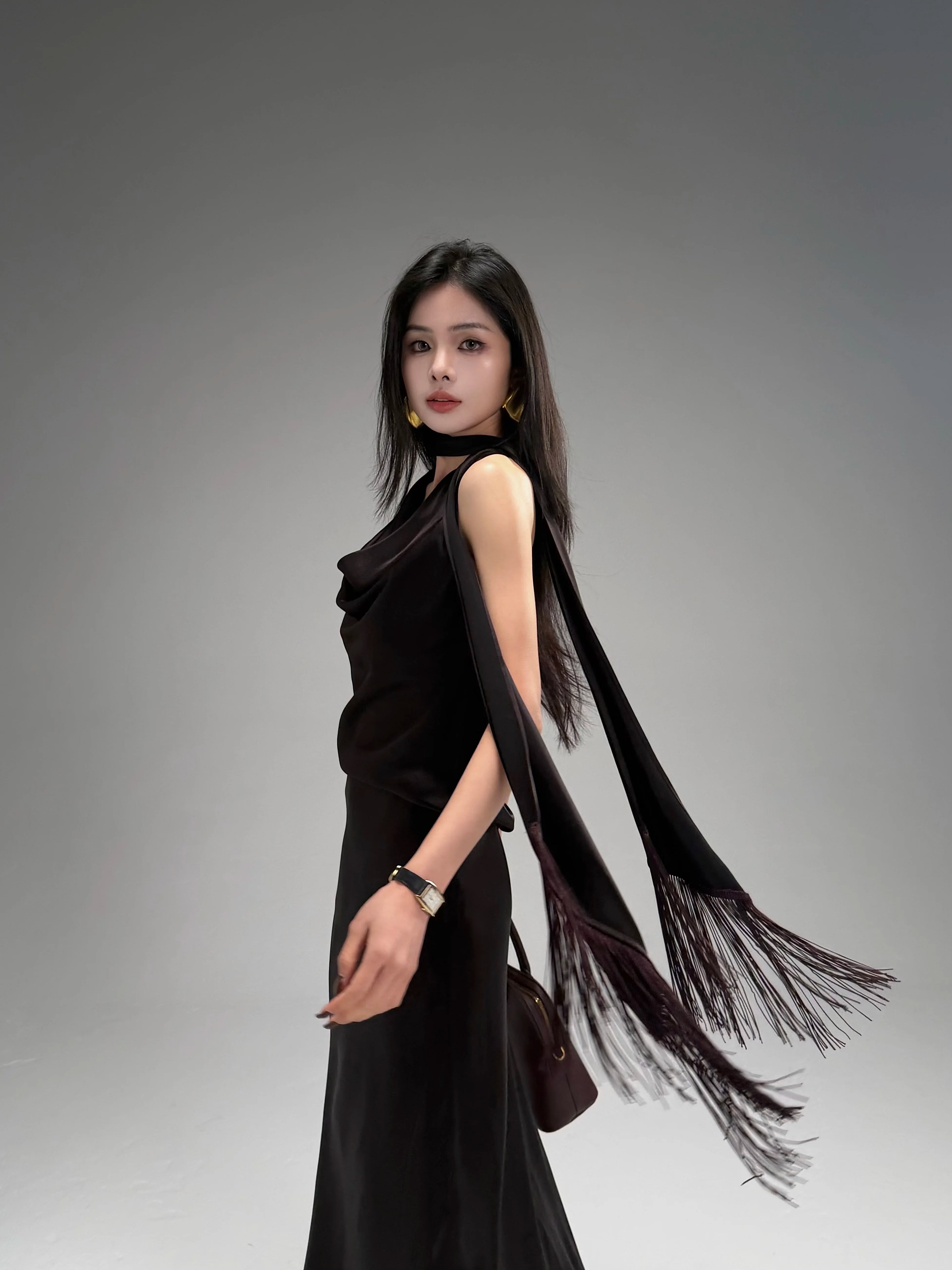 CHUYUQI Streamer Fringed Top Draped Skirt Set