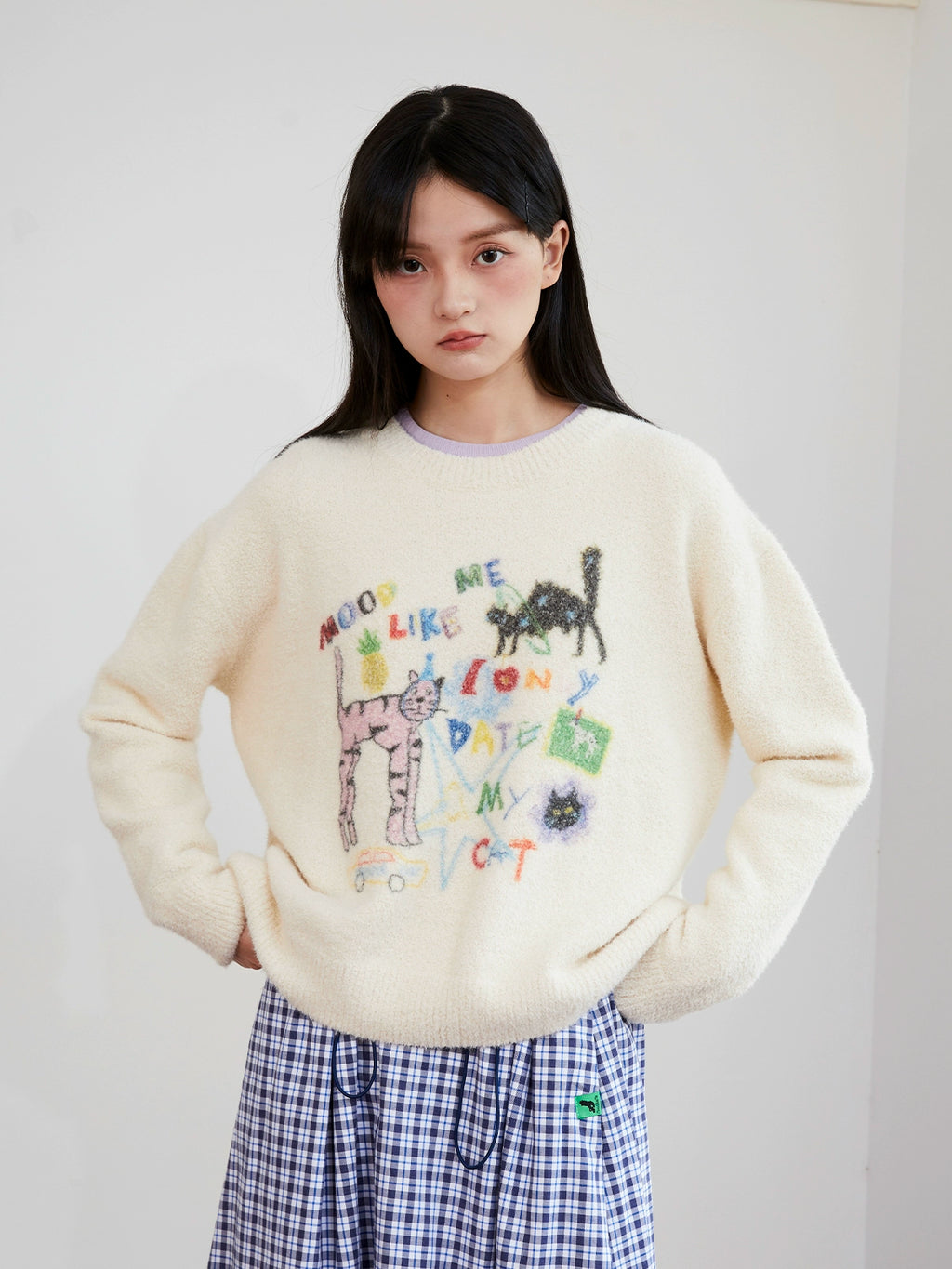 MoodLikeMe Hand-painted Graffiti Cat Knitted Sweater
