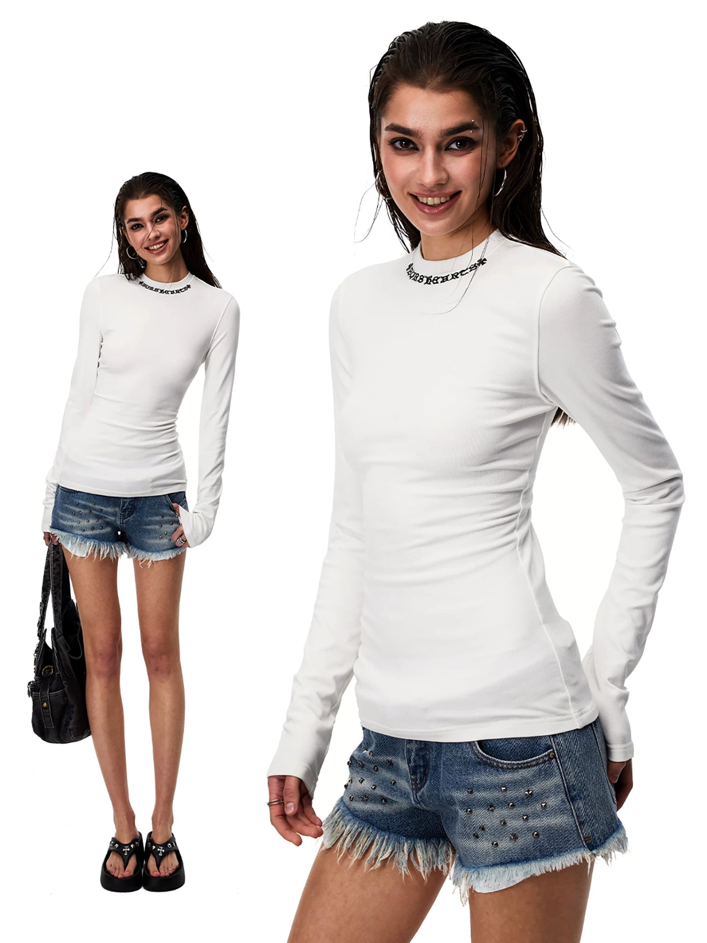 0123Start Front Shoulder Slim Embroidery Slim Long Sleeves