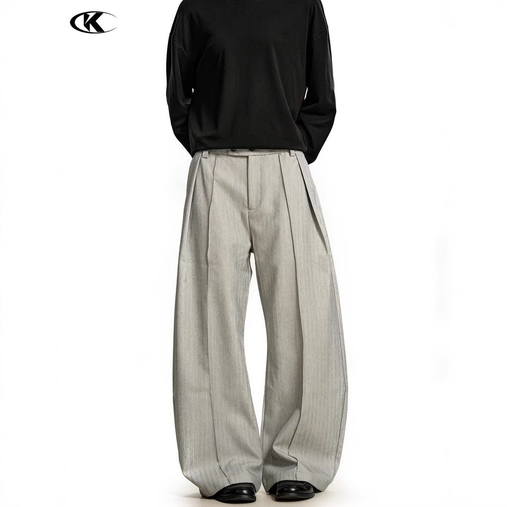 11KN Double Pleats A-Line Curved Leg Trousers