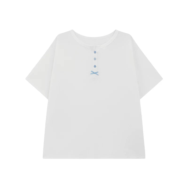 KANO Simple Button Henry Collar Casual Tee