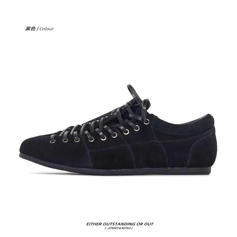 SHENLV STUDIO Suede Asymmetrical Side Opening Lace-up Fur Shoes Dexun Shoes