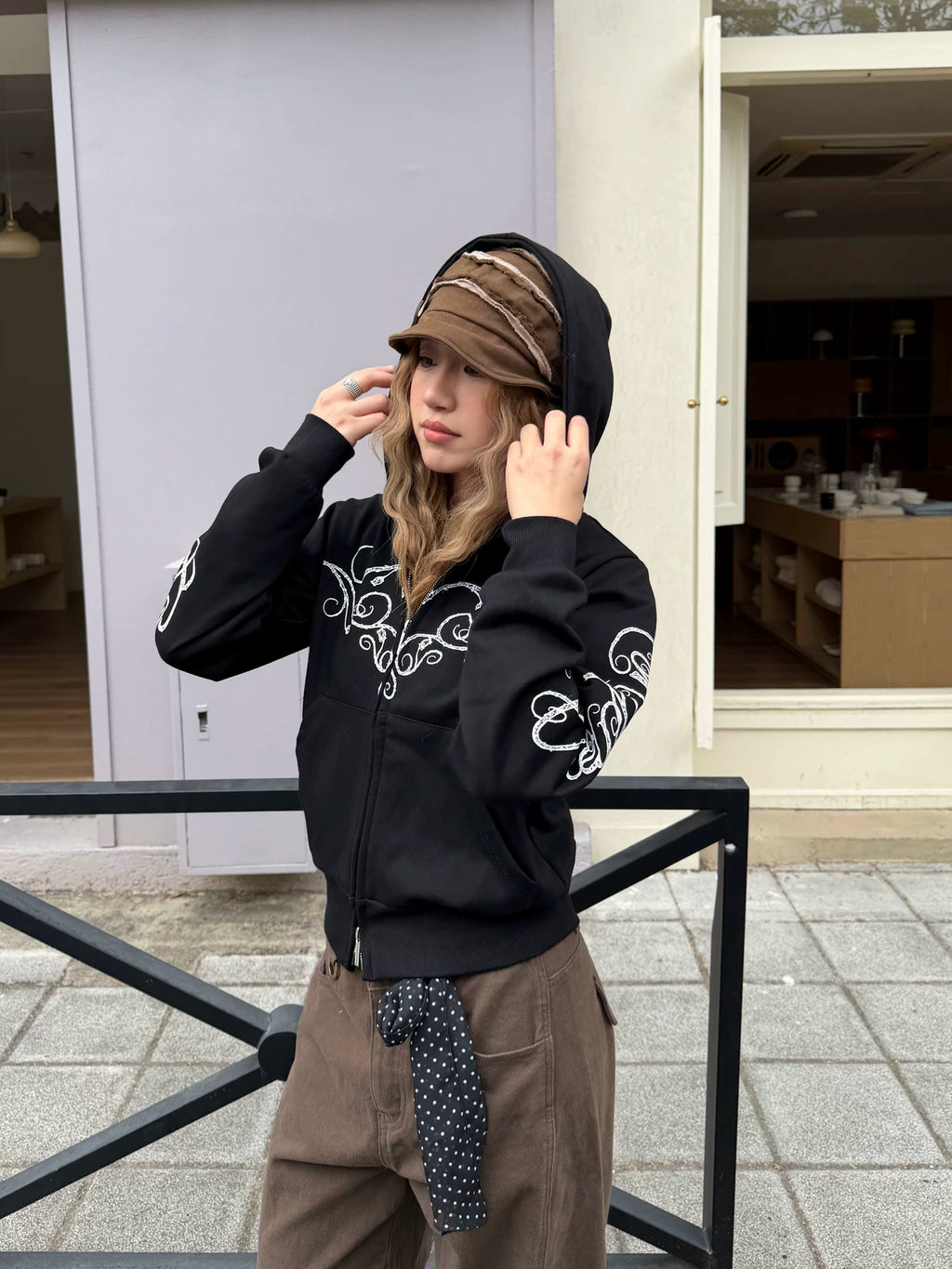 CCYE Front Shoulder Love Print Sweater Hooded Jacket