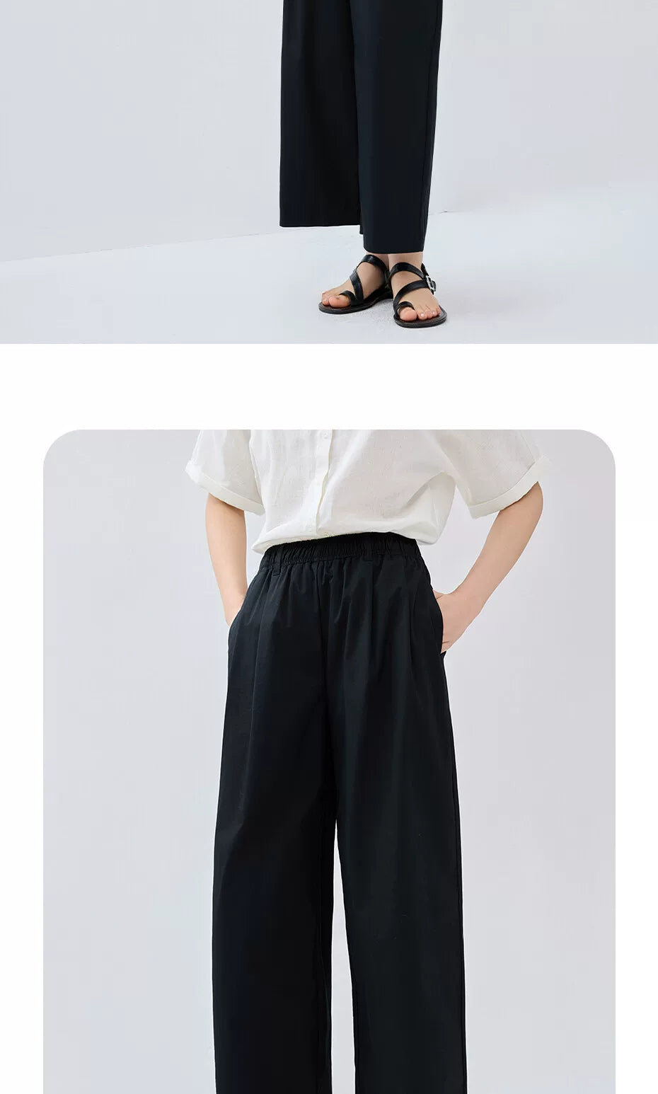 Giordano Pleated Wide-leg Elastic-waisted Capris