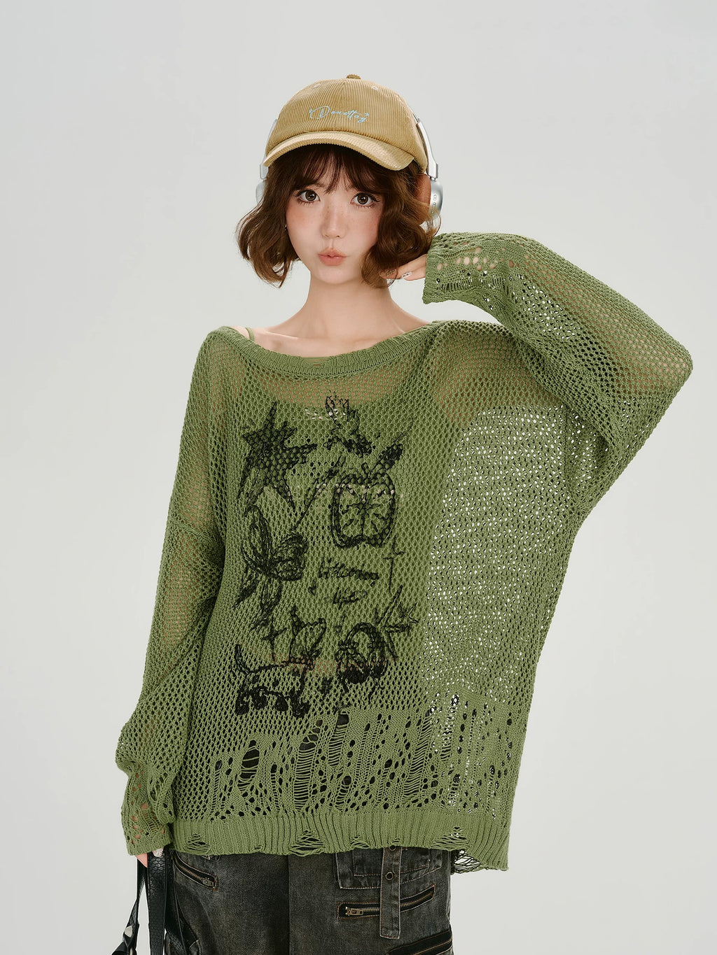 Girlyhalo Vintage Cut-Out Knitted Loose Blouse