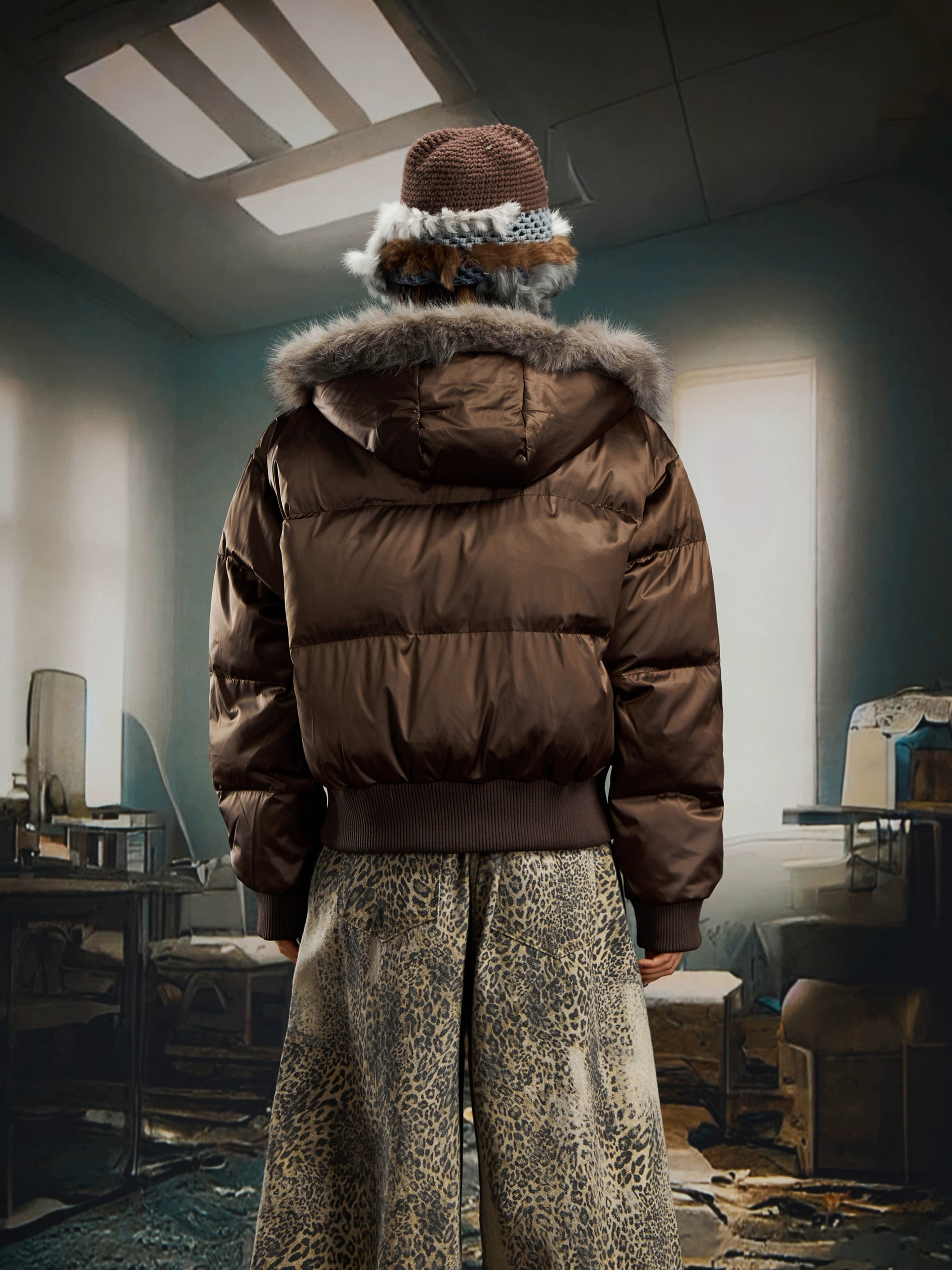 NOMANIAI Sticker Fur Collar Ultra-short Thickened Warm Cotton Clothes