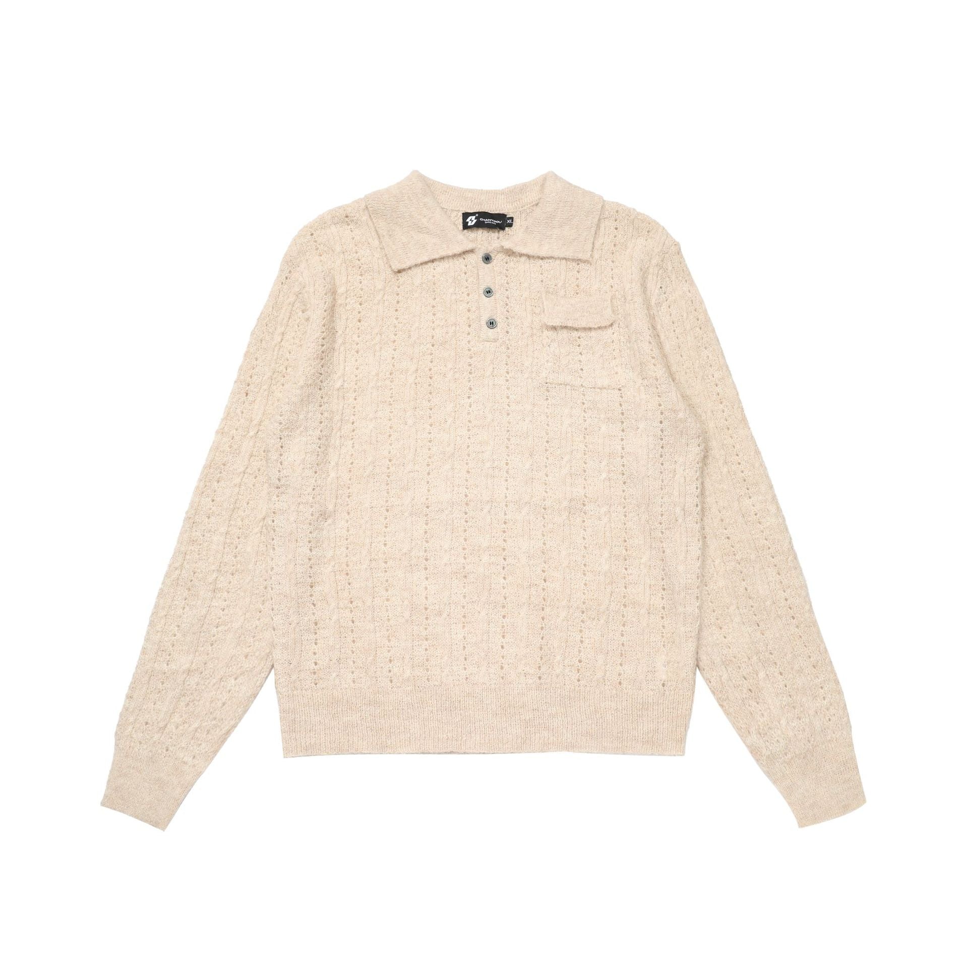 CHANYOOU Vintage Henry Neck Hollow-out Knitted Sweater