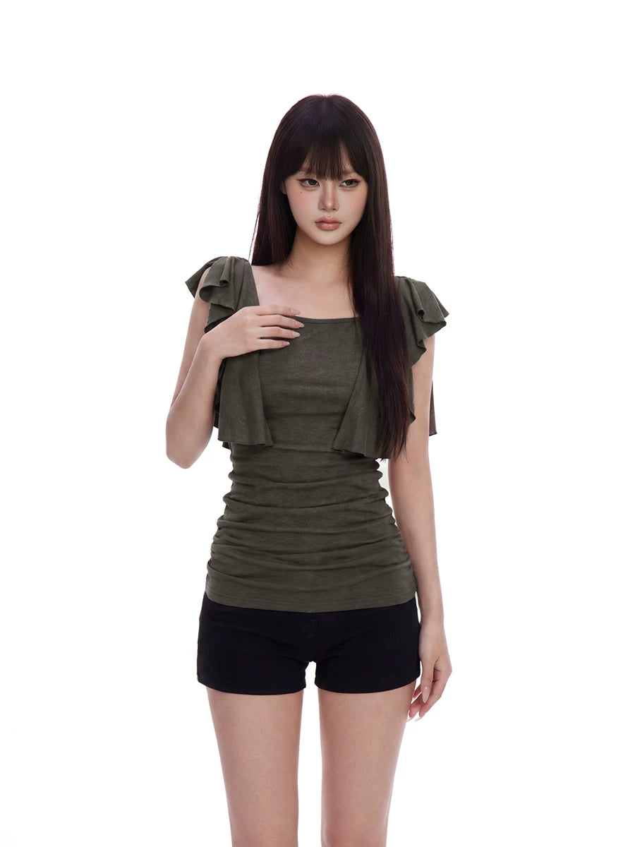 WITHMIN Ruffle Edge Sleeveless Waist Tee