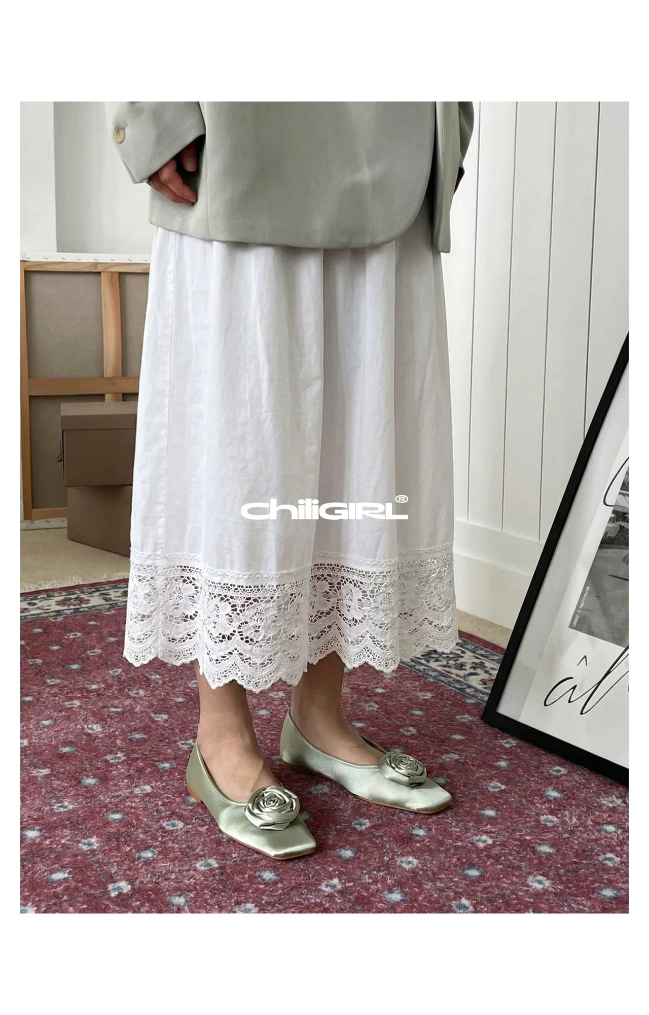 CHILIGIRL Flat Bottom Square Head Flower Decorative Single Shoes