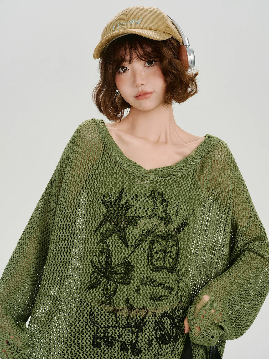 Girlyhalo Vintage Cut-Out Knitted Loose Blouse