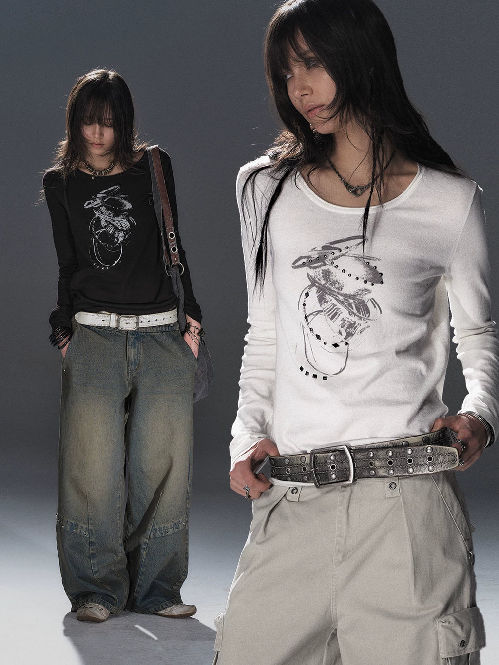 WearAndtear Metal Diamond Slim Fit Crew Neck Long Sleeve
