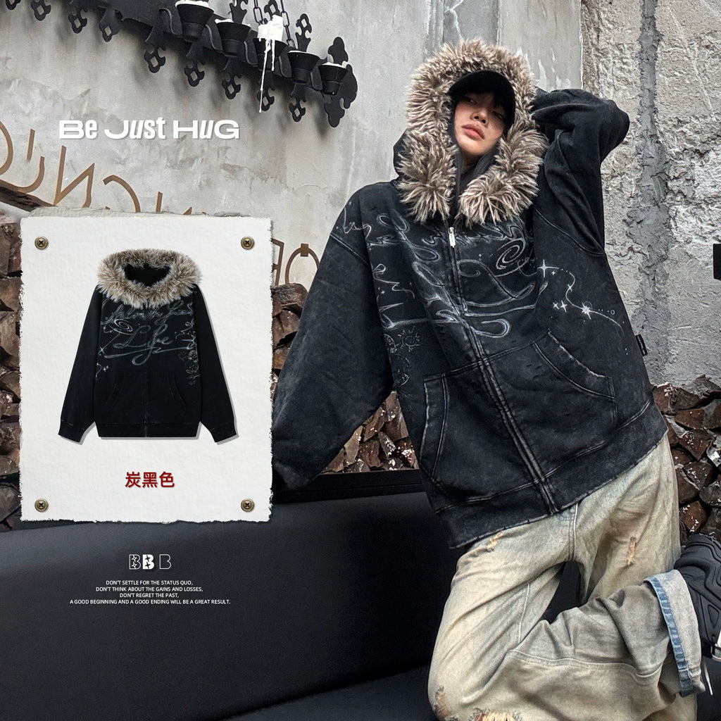 BJHG Fur Collar Hooded Sweater