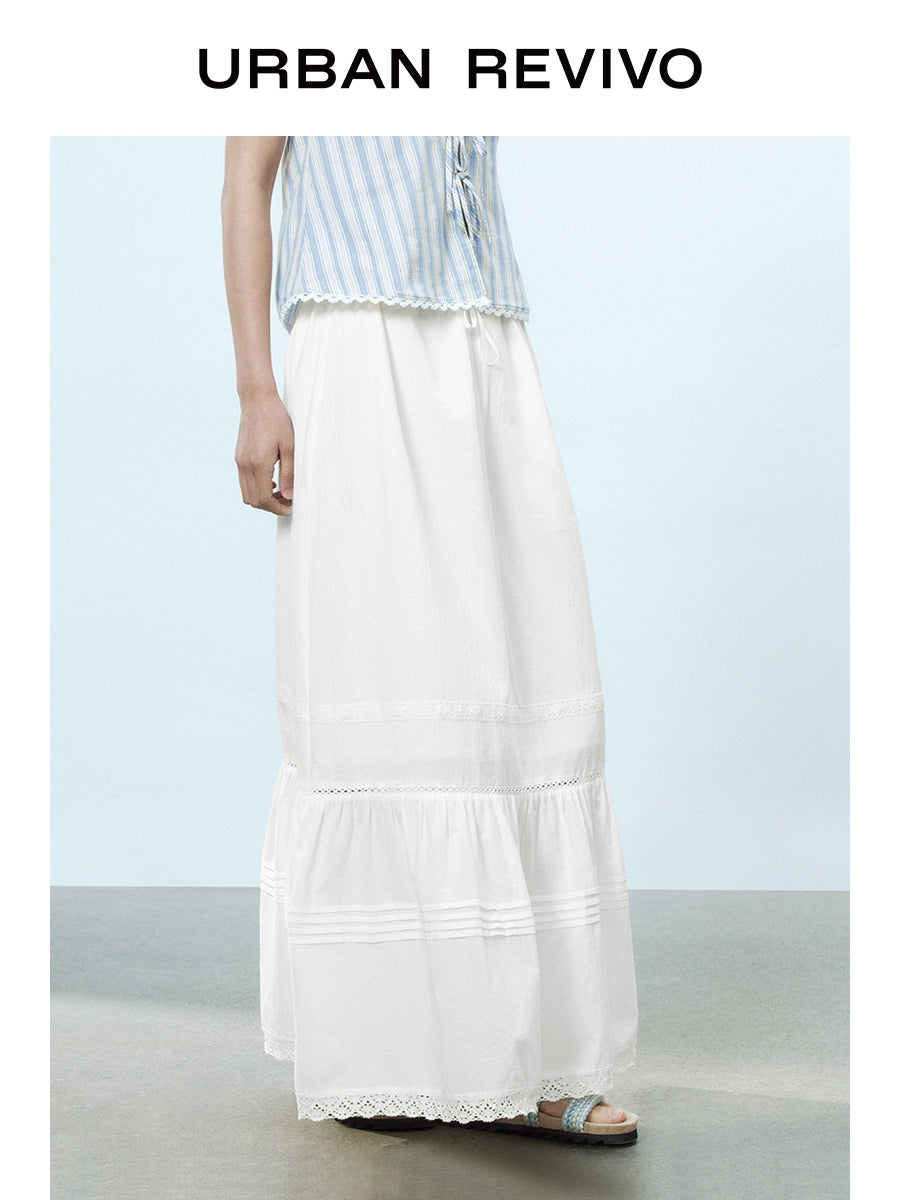 URBAN REVIVO Wave Splicing Lace Skirt