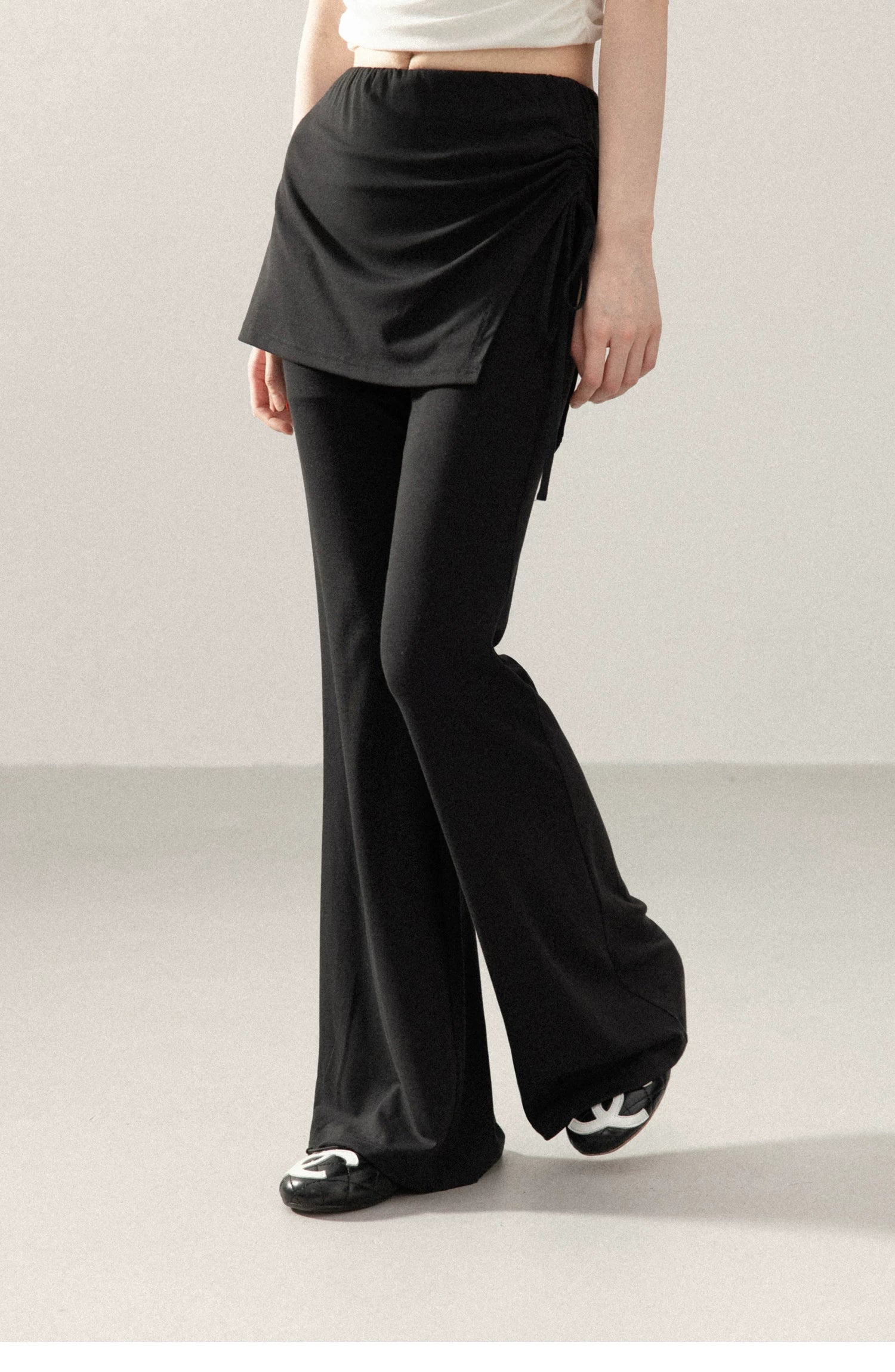 Cantonstory Fake Two-Piece High Waist Fart Curtain Casual Pants
