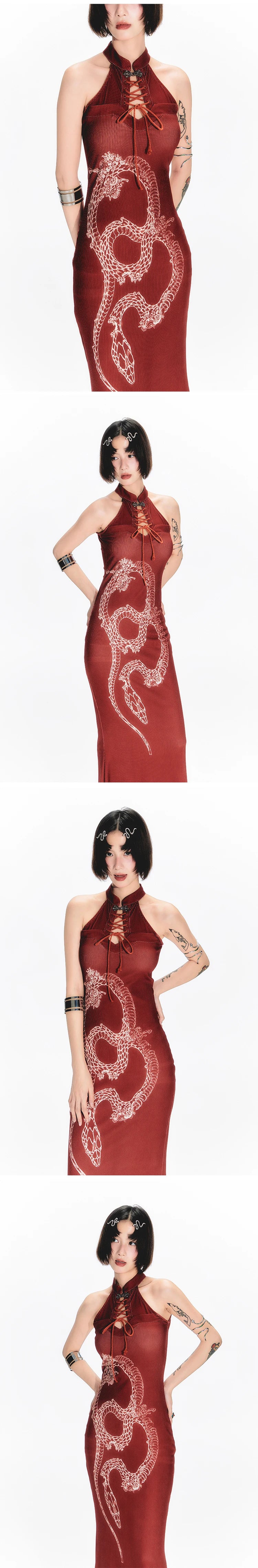 YEDM Butterfly Snake Print Cheongsam Dress