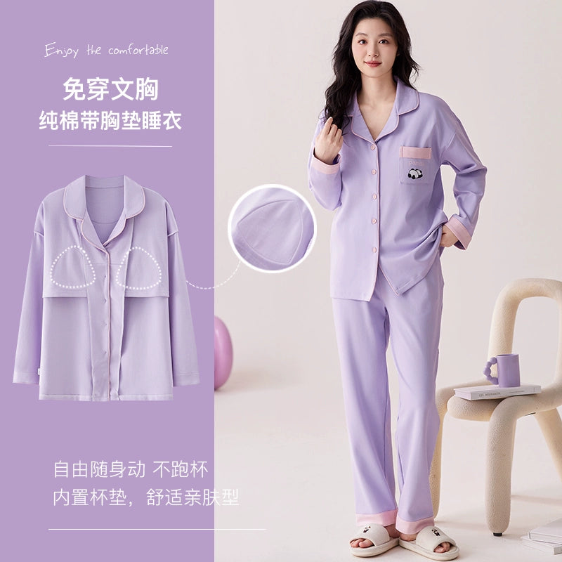 Urban Butterfly with Chest Pad Long Sleeve Three-piece Set Loungewear