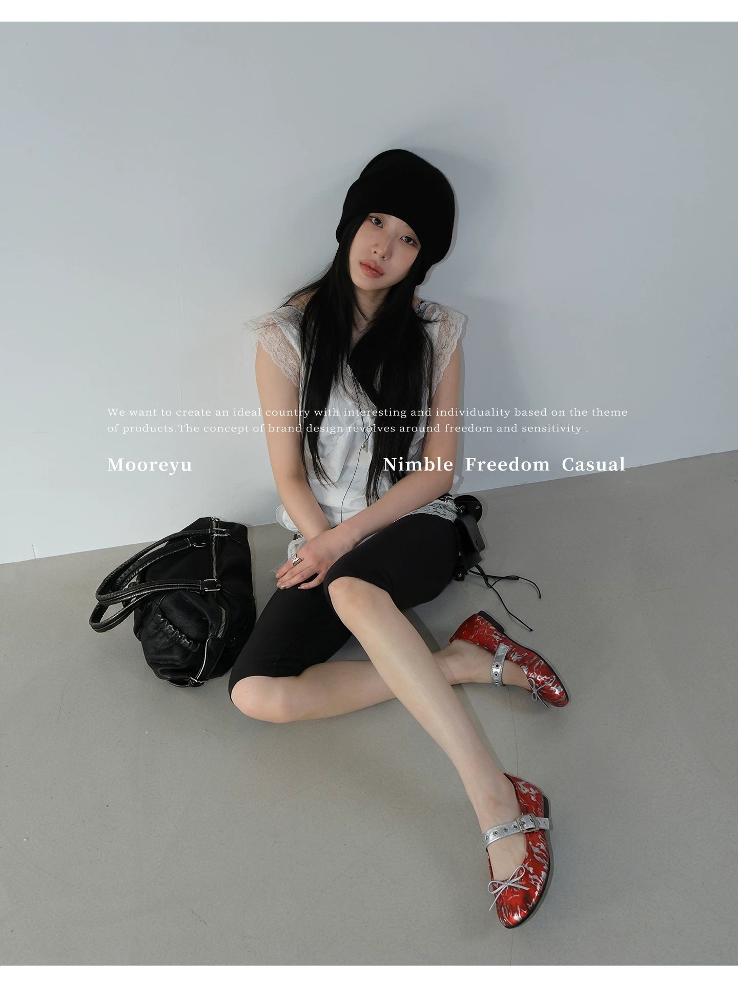 Mooreyu Bow Light Mouth One Word with Flat Sole Shoes