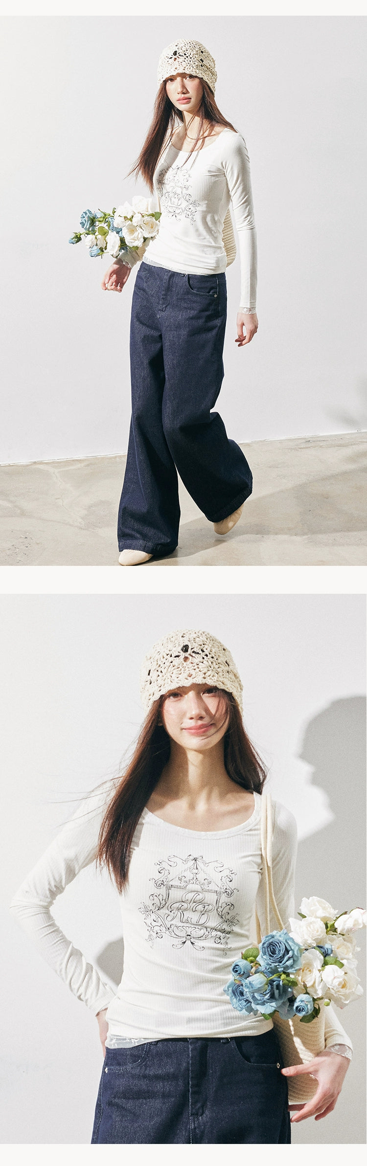 RPB BRAND Vintage Lace Slim-Fit U-Neck Bottom Shirt