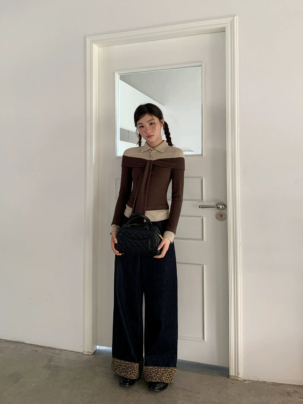 Kano Fake Two-piece Splicing Streamer Collar Knitted Long Sleeve