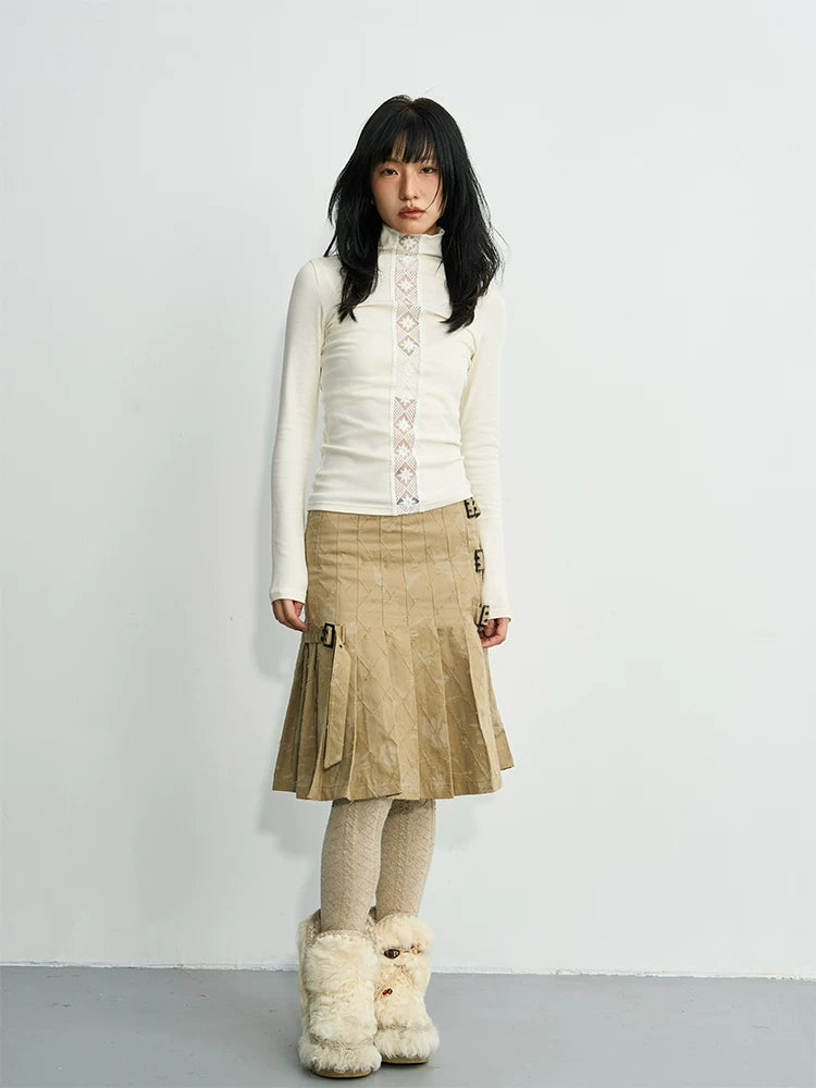 Enteralt Lace Splicing Small Turtleneck Bottom Long Sleeve