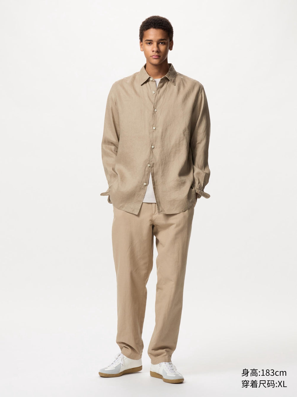 Uniqlo Men's and Women's French Hemp Shirt/Long Sleeve Shirt Linen Casual 25 Spring and Summer New 477641