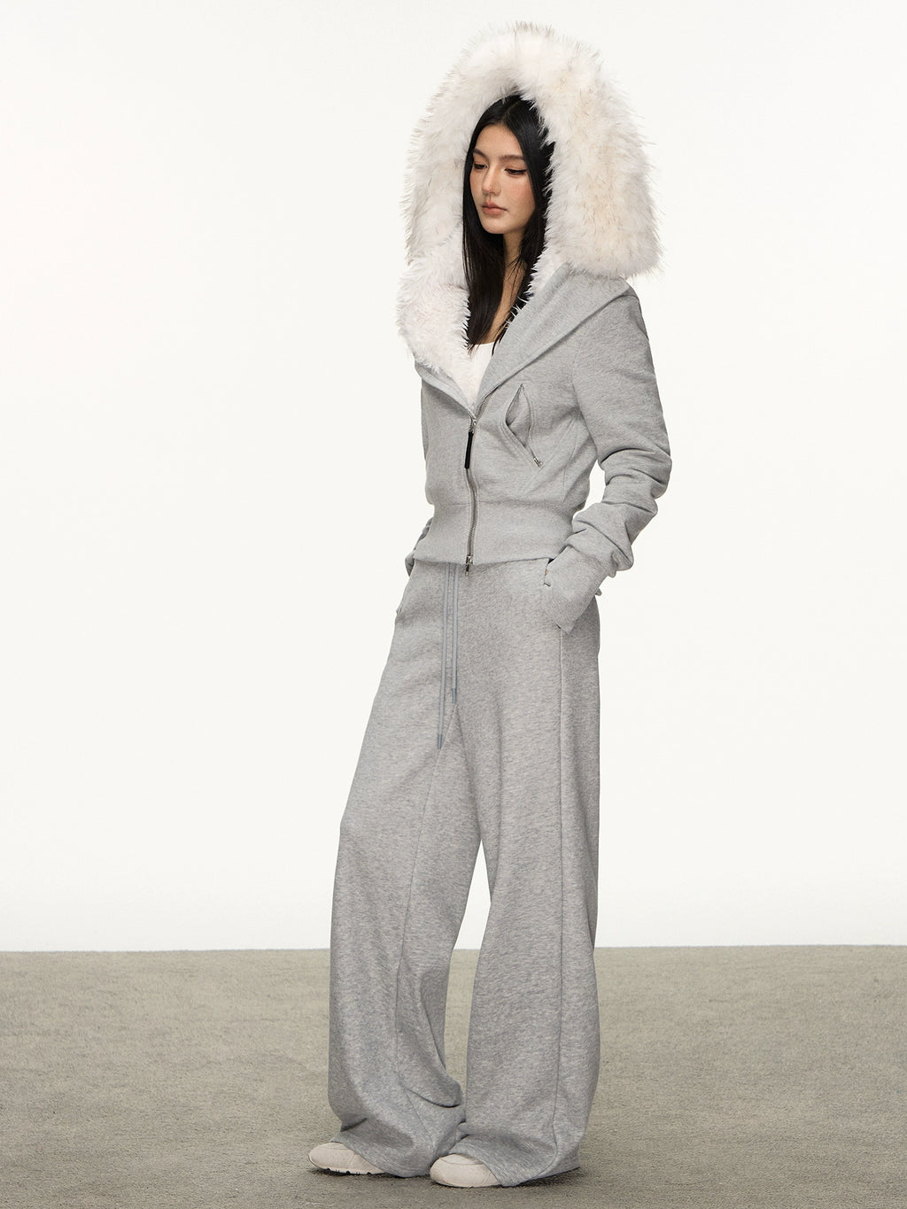 Anna Aneae Fur Collar Thickened Thermal Sweater Set