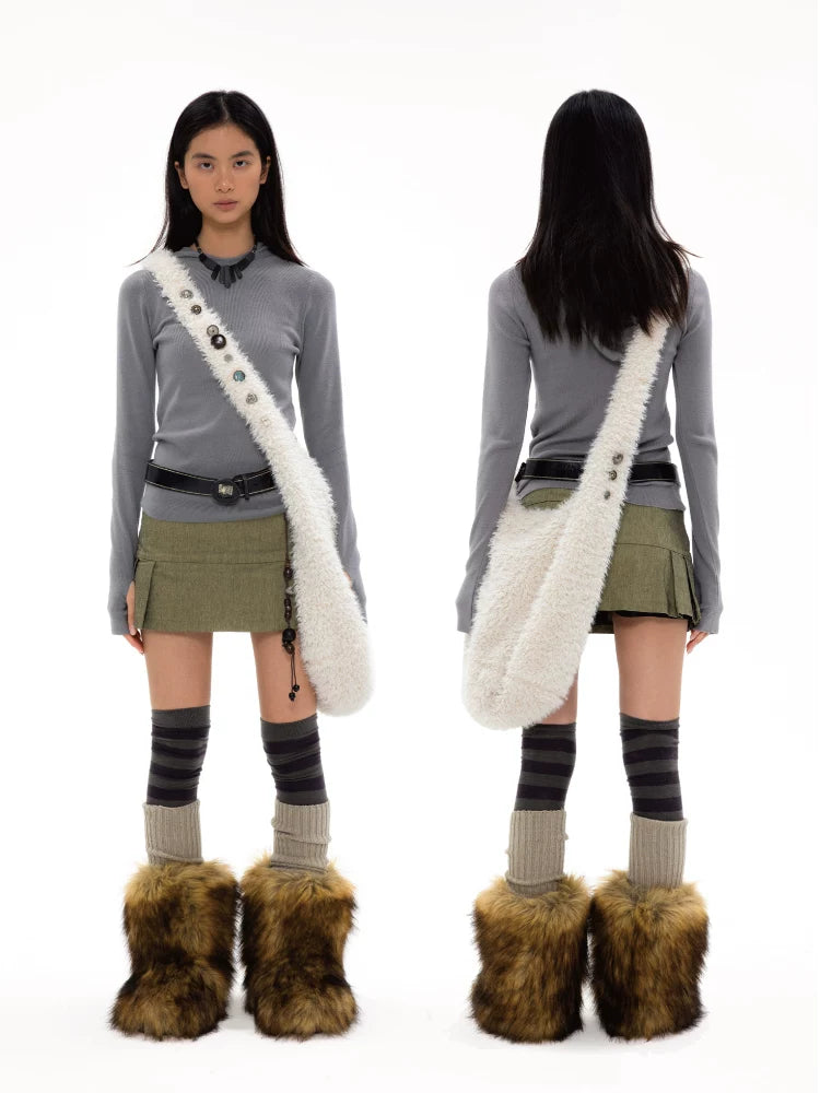 Oinimi Large Capacity Lamb Wool Oblique Span Bag