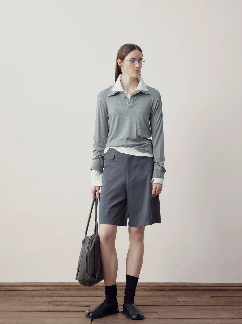 COLN Lapel Neck Long-sleeved Polo Shirt