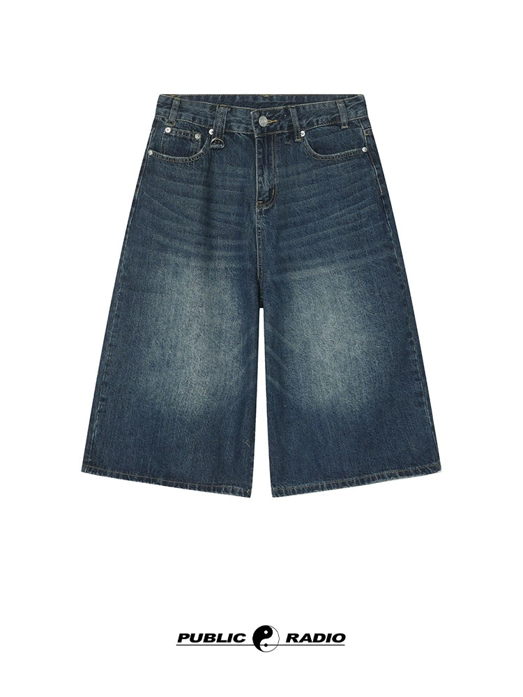 PUBLICRADIO Retro Silhouette Washed Denim Cropped Shorts