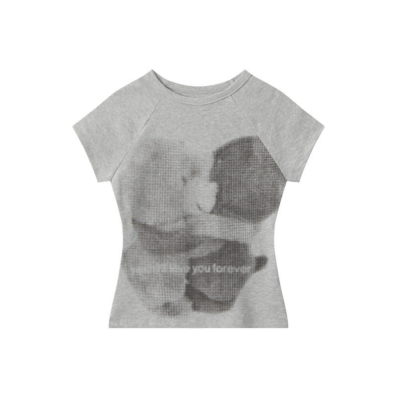 Nariele Bear Print Slim Crew Neck Babes Tee