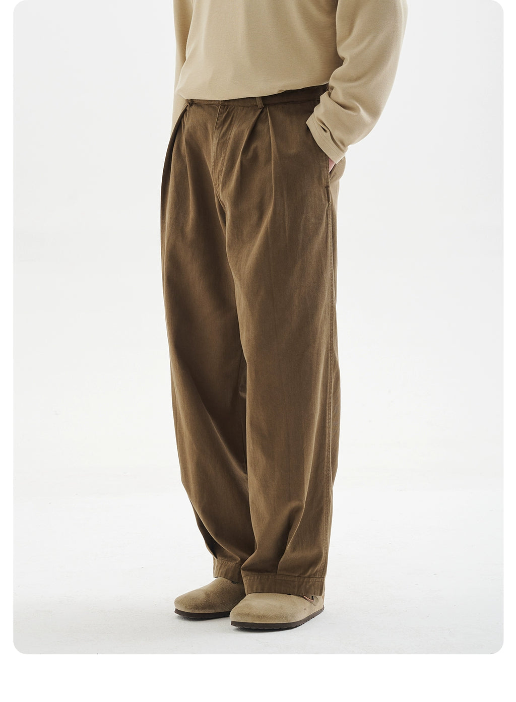 BUTTBILL Japanese Lyocell cotton washed double pleated commuter straight Pants