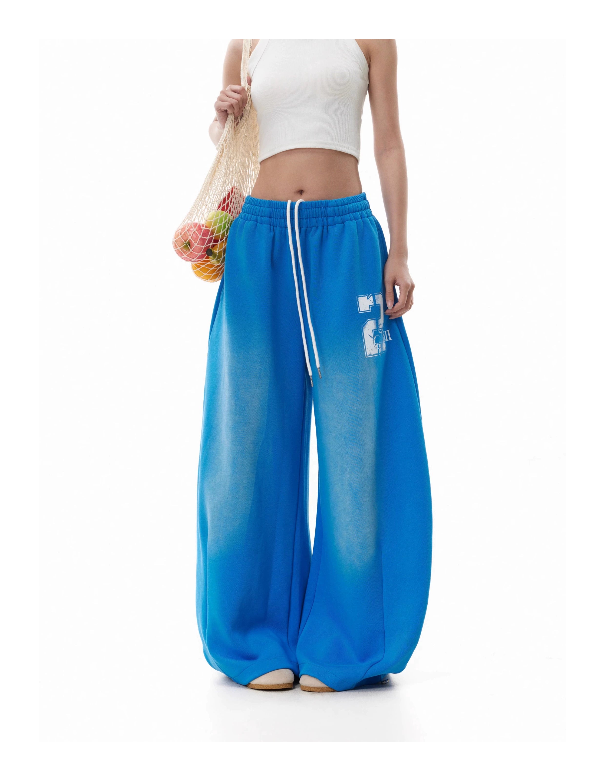 BTSG washed gradual blue wide-leg drawstring sweatpants