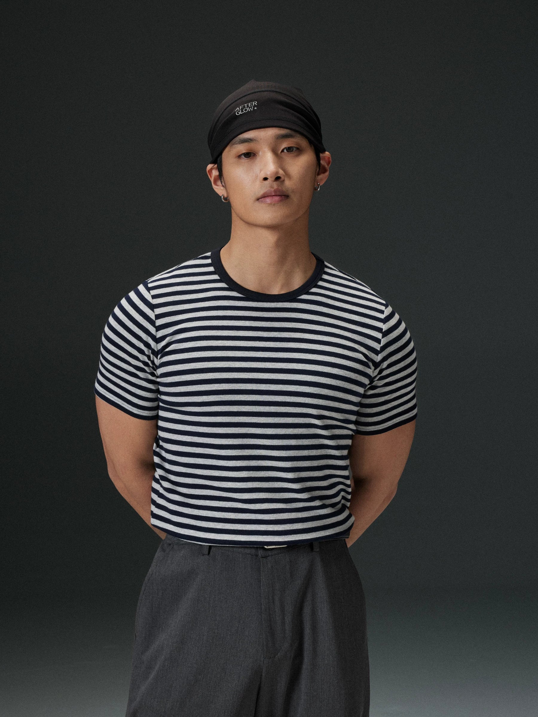 AFTERGLOW Front Shoulder Striped Slim Tee
